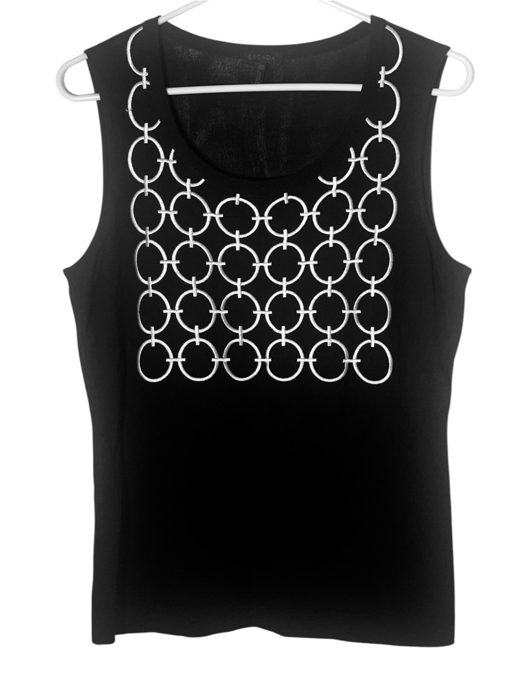 Escada Black Tank with White Linked Circle Motif Size Medium